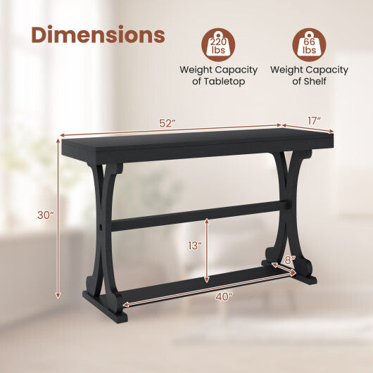 Narrow Console Table Vintage 52 Inch Long with Open Storage Shelf-Walnut W2B