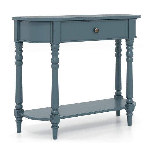 Retro Console Table36"L Wooden 2-Tier Narrow Behind Couch Foyer Table-Blue