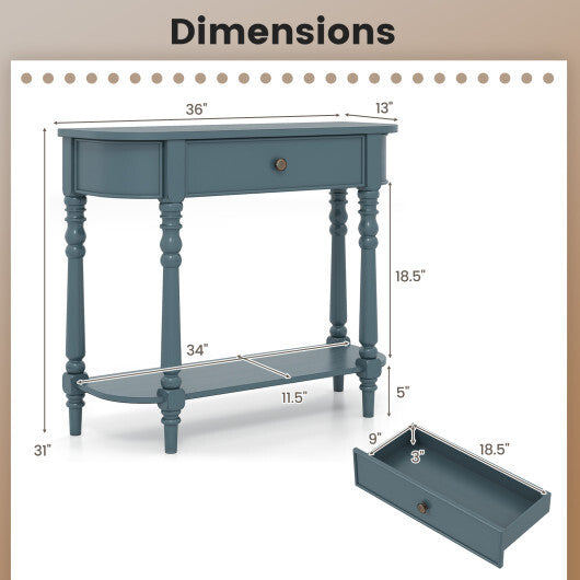 Retro Console Table36"L Wooden 2-Tier Narrow Behind Couch Foyer Table-Blue