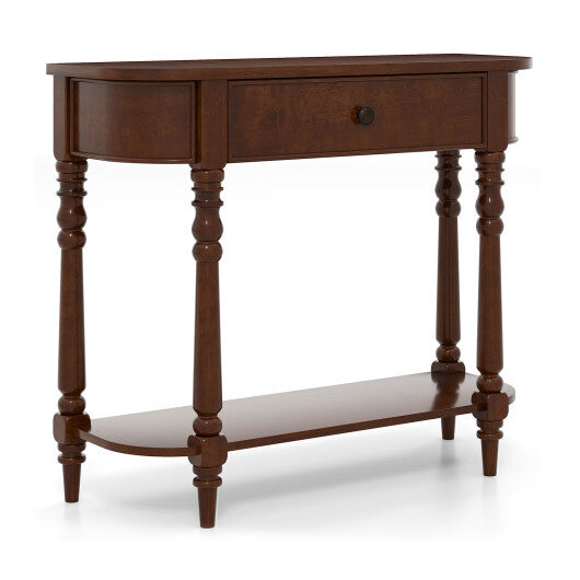 Retro Console Table36"L Wooden 2-Tier Narrow Behind Couch Foyer Table-Blue