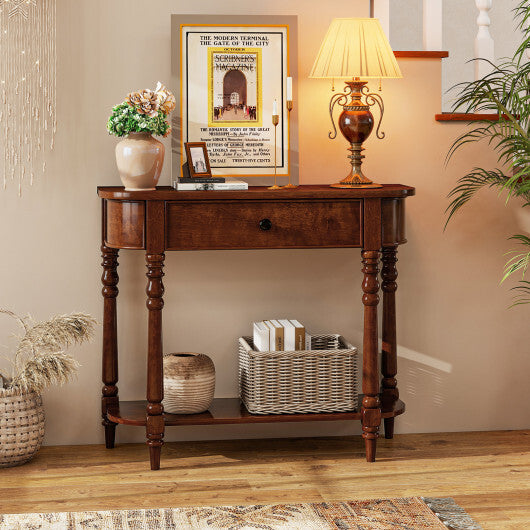 Retro Console Table36"L Wooden 2-Tier Narrow Behind Couch Foyer Table-Blue