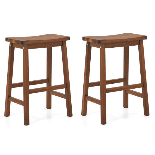 Set of 2 Saddle-Seat Counter Height Stools with Curved Seat and Footrests-Walnut