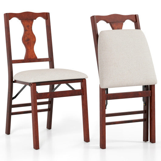 Folding Chairs Set of 2 Upholstered Dining Chairs with Comfy Padded Seats-Brown W2B