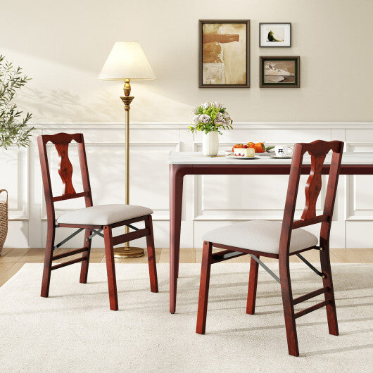 Folding Chairs Set of 2 Upholstered Dining Chairs with Comfy Padded Seats-Brown W2B