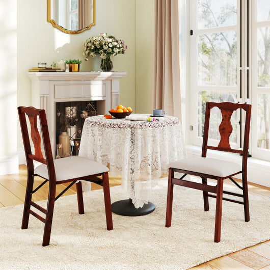Folding Chairs Set of 2 Upholstered Dining Chairs with Comfy Padded Seats-Brown W2B