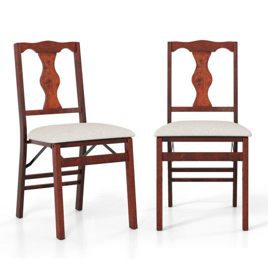 Folding Chairs Set of 2 Upholstered Dining Chairs with Comfy Padded Seats-Brown W2B