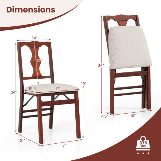 Folding Chairs Set of 2 Upholstered Dining Chairs with Comfy Padded Seats-Brown W2B