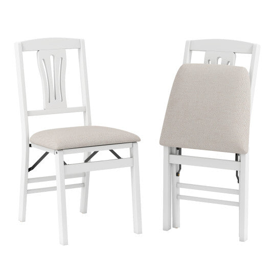 Folding Kitchen Chairs Set of 2 Upholstered Dining Chairs with Comfy Padded Seats-White