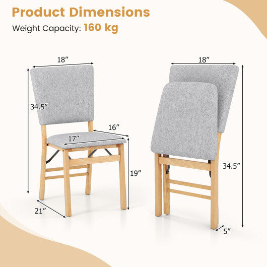 Foldable Dining Chair Set of 2 Armless Kitchen Chair with Padded Seat and Tilt Backrest-Gray