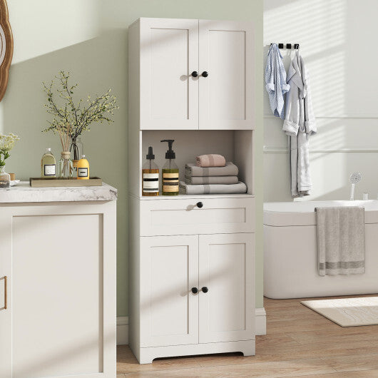 67.5 Inch Tall Modern Freestanding Floor Storage Cabinet with 4 Doors and 1 Drawer-White