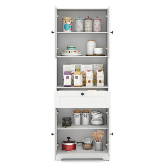 67.5 Inch Tall Modern Freestanding Floor Storage Cabinet with 4 Doors and 1 Drawer-White