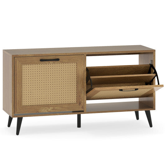 Modern Freestanding Shoe Cabinet with 2 Flip Drawers and Adjustable Shelves for Entryway-Natural W2B
