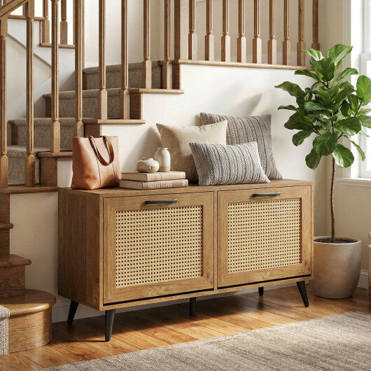 Modern Freestanding Shoe Cabinet with 2 Flip Drawers and Adjustable Shelves for Entryway-Natural W2B