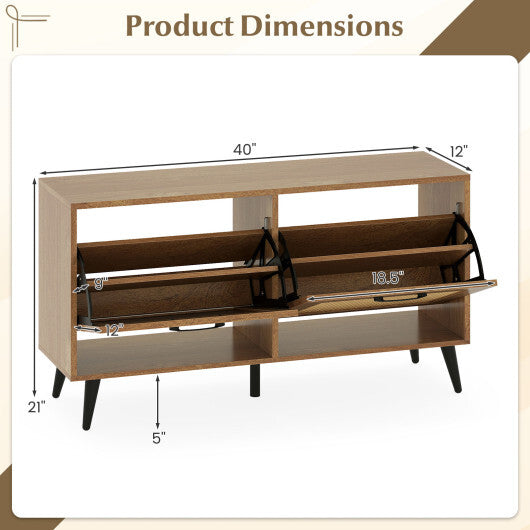 Modern Freestanding Shoe Cabinet with 2 Flip Drawers and Adjustable Shelves for Entryway-Natural W2B