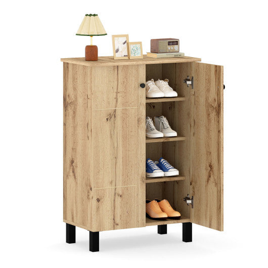 4-Tier Shoe Organizer with Removable Shelves and 2 Doors-Natural W2B