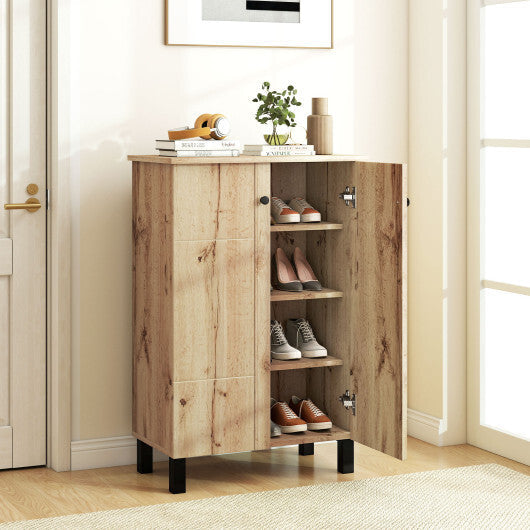 4-Tier Shoe Organizer with Removable Shelves and 2 Doors-Natural W2B