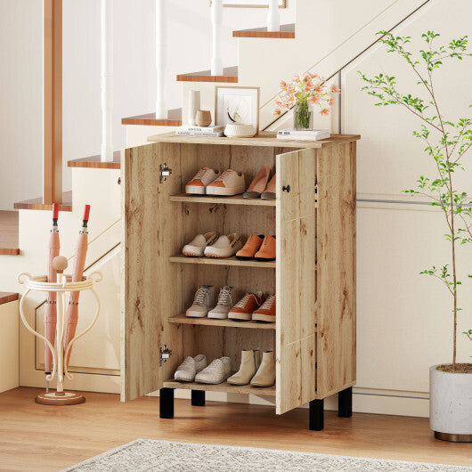 4-Tier Shoe Organizer with Removable Shelves and 2 Doors-Natural W2B