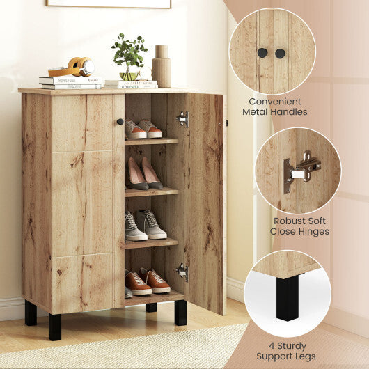 4-Tier Shoe Organizer with Removable Shelves and 2 Doors-Natural W2B