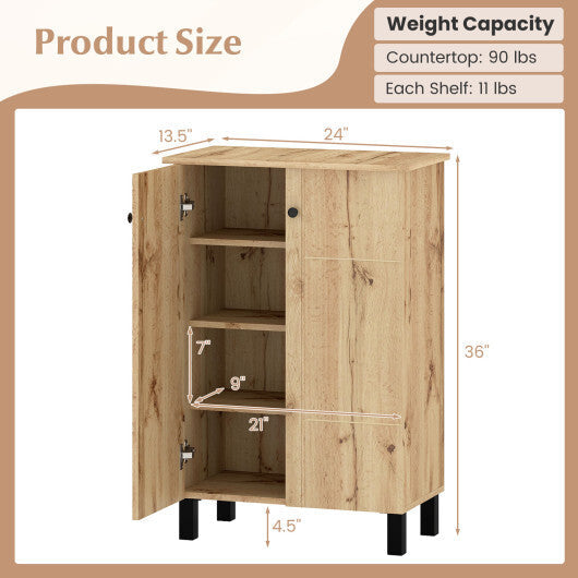 4-Tier Shoe Organizer with Removable Shelves and 2 Doors-Natural W2B