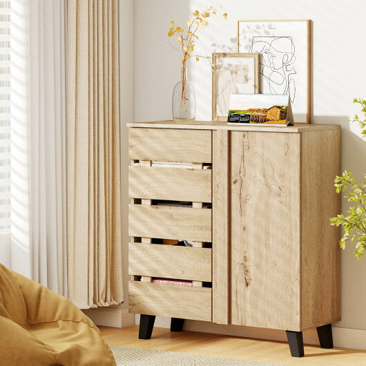 4-Tier Shoe Cabinet 2-Door Storage Organizer with Louvered Door-Natural W2B