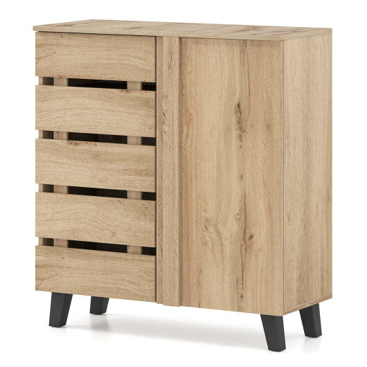 4-Tier Shoe Cabinet 2-Door Storage Organizer with Louvered Door-Natural W2B