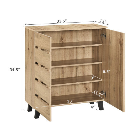 4-Tier Shoe Cabinet 2-Door Storage Organizer with Louvered Door-Natural W2B