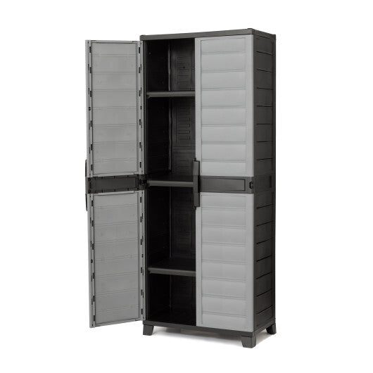 Plastic Lockable Storage Cabinet with Doors and 3 Adjustable Shelves