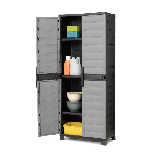 Plastic Lockable Storage Cabinet with Doors and 3 Adjustable Shelves