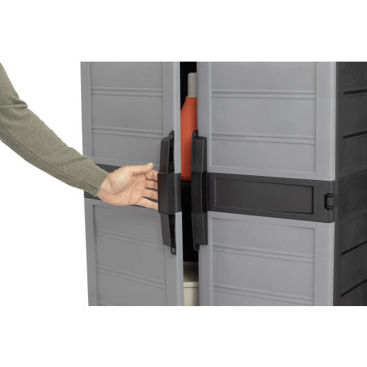 Plastic Lockable Storage Cabinet with Doors and 3 Adjustable Shelves