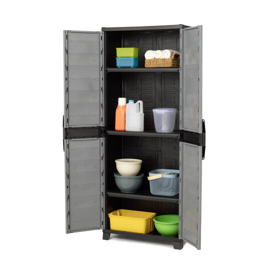 Plastic Lockable Storage Cabinet with Doors and 3 Adjustable Shelves