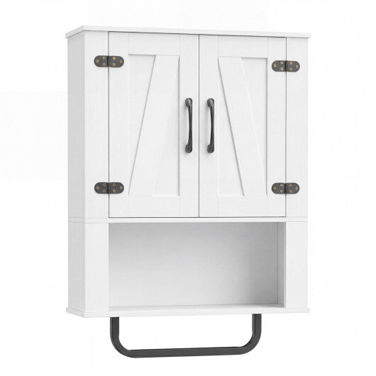 Bathroom Wall Cabinet with 2 Barn Doors and Towel Bar and 3-Tier Wooden Storage-White W2B