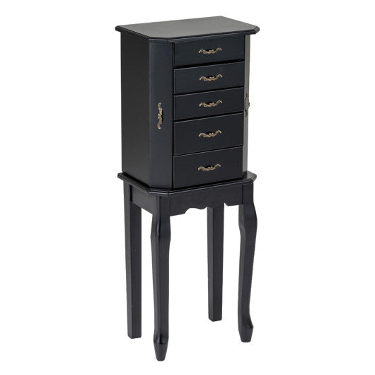 Standing Jewelry Box with 4 Drawers and 2 Side Doors-Black W2B