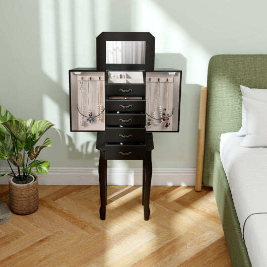 Standing Jewelry Box with 4 Drawers and 2 Side Doors-Black W2B