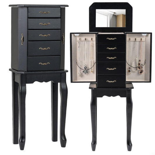 Standing Jewelry Box with 4 Drawers and 2 Side Doors-Black W2B