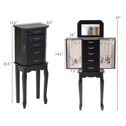 Standing Jewelry Box with 4 Drawers and 2 Side Doors-Black W2B