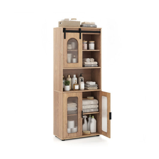 Farmhouse Bathroom Floor Cabinet with Sliding Barn Door-Natural W2B