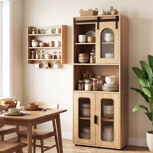 Farmhouse Bathroom Floor Cabinet with Sliding Barn Door-Natural W2B