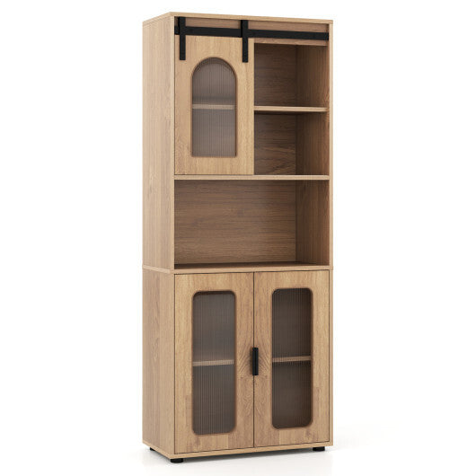 Farmhouse Bathroom Floor Cabinet with Sliding Barn Door-Natural W2B