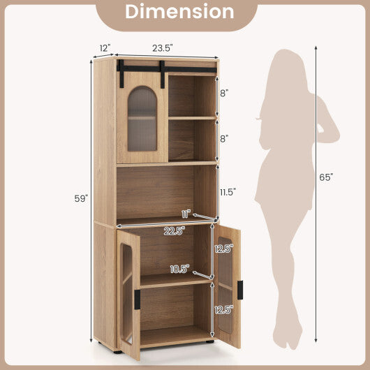 Farmhouse Bathroom Floor Cabinet with Sliding Barn Door-Natural W2B