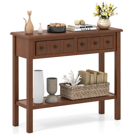 38 Inch Rustic Console Table with 2 Drawers and Bottom Open Shelf-Espresso W2B