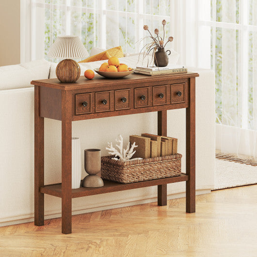 38 Inch Rustic Console Table with 2 Drawers and Bottom Open Shelf-Espresso W2B