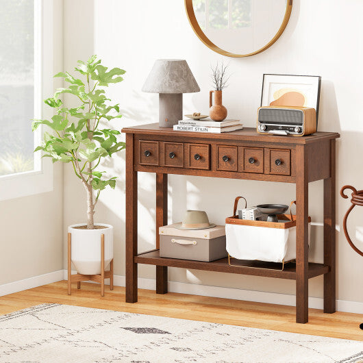 38 Inch Rustic Console Table with 2 Drawers and Bottom Open Shelf-Espresso W2B