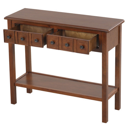 38 Inch Rustic Console Table with 2 Drawers and Bottom Open Shelf-Espresso W2B