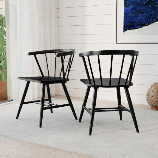Windsor Dining Chair Set of 2 Mid-Century Modern Black Kitchen Chairs-Black