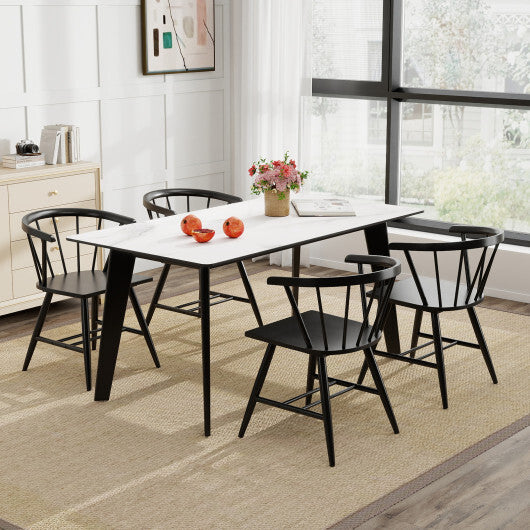 Windsor Dining Chair Set of 2 Mid-Century Modern Black Kitchen Chairs-Black