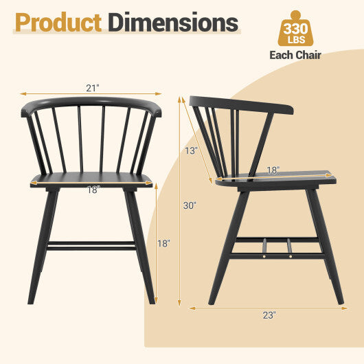 Windsor Dining Chair Set of 2 Mid-Century Modern Black Kitchen Chairs-Black
