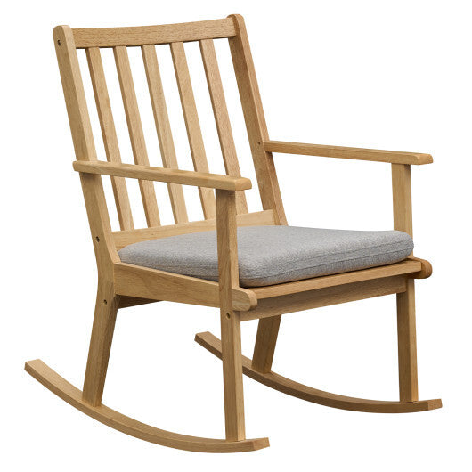 Rocking Chair with Cushion Solid Rubber Wood Rocker with Padded Seat-Natural