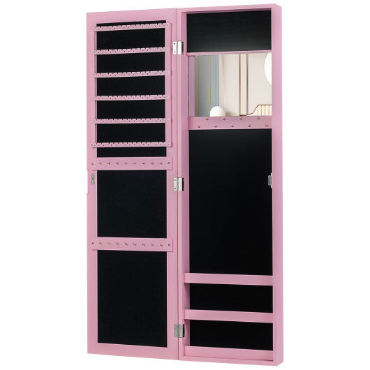 Full Length Mirror Jewelry Cabinet with Ring Slots and Necklace Hooks-Rustic Brown W2B