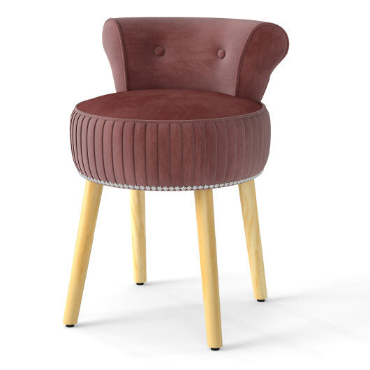 Velvet Vanity Chair with Back Upholstered Vanity Stool with Tufted Low Back and Solid Wood Legs-Pink W2B