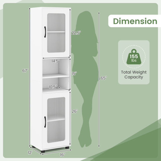 Tall Bathroom Storage Cabinet 67 Inches Freestanding Storage Organizer-White W2B